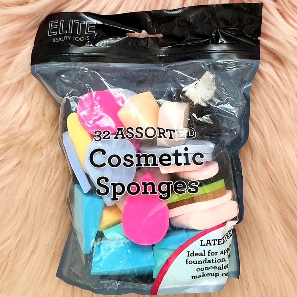 Brand New ELITE BEAUTY TOOLS ASSORTED COSMETIC SPONGES-32CT